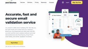 Homepage of Zero Bounce